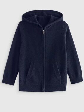 Quince 100% Washable Cashmere Full Zip Hoodie True Navy Unisex Kids' Size 12